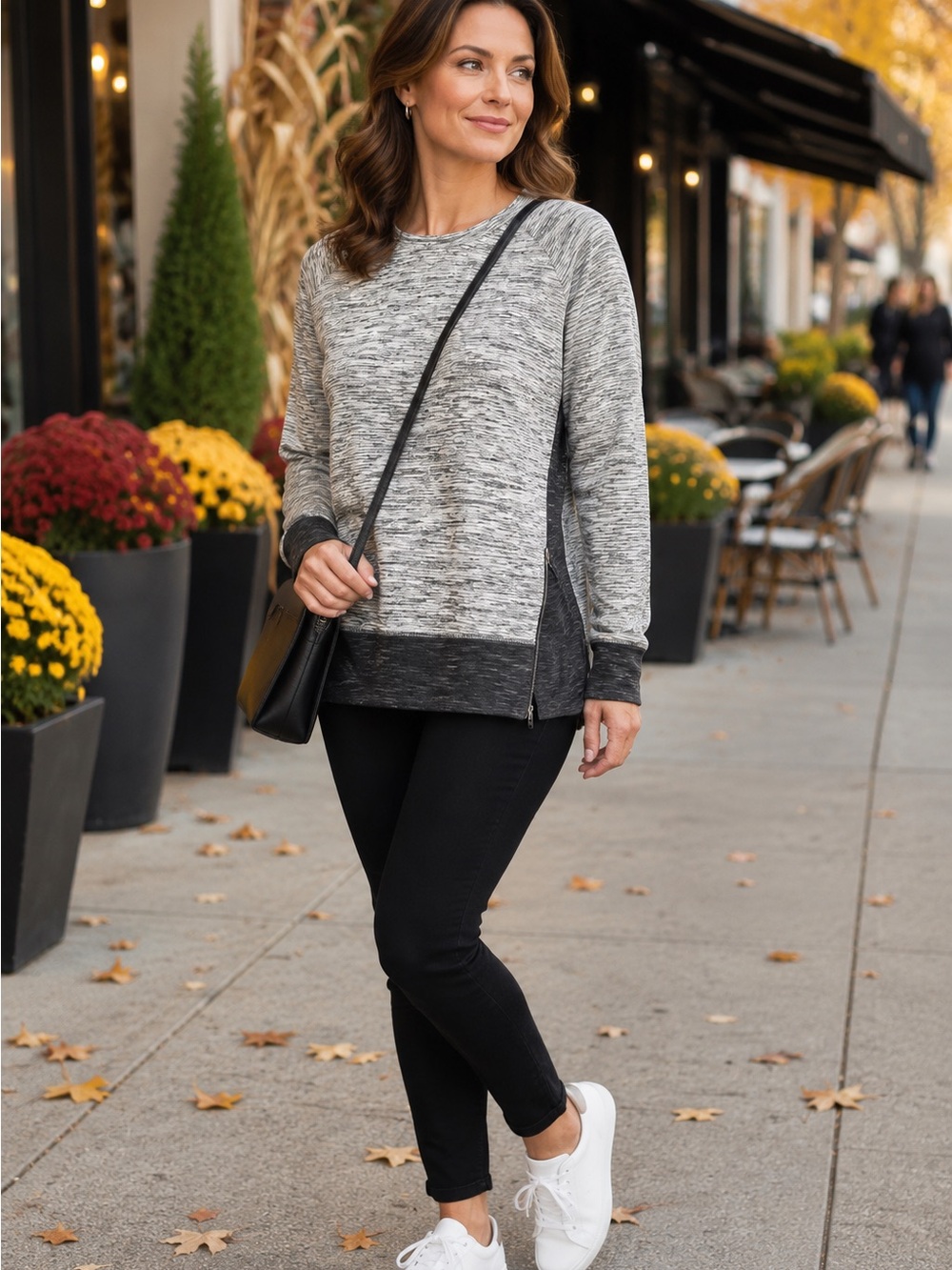 Athleta Gray Marled Crewneck Sweater